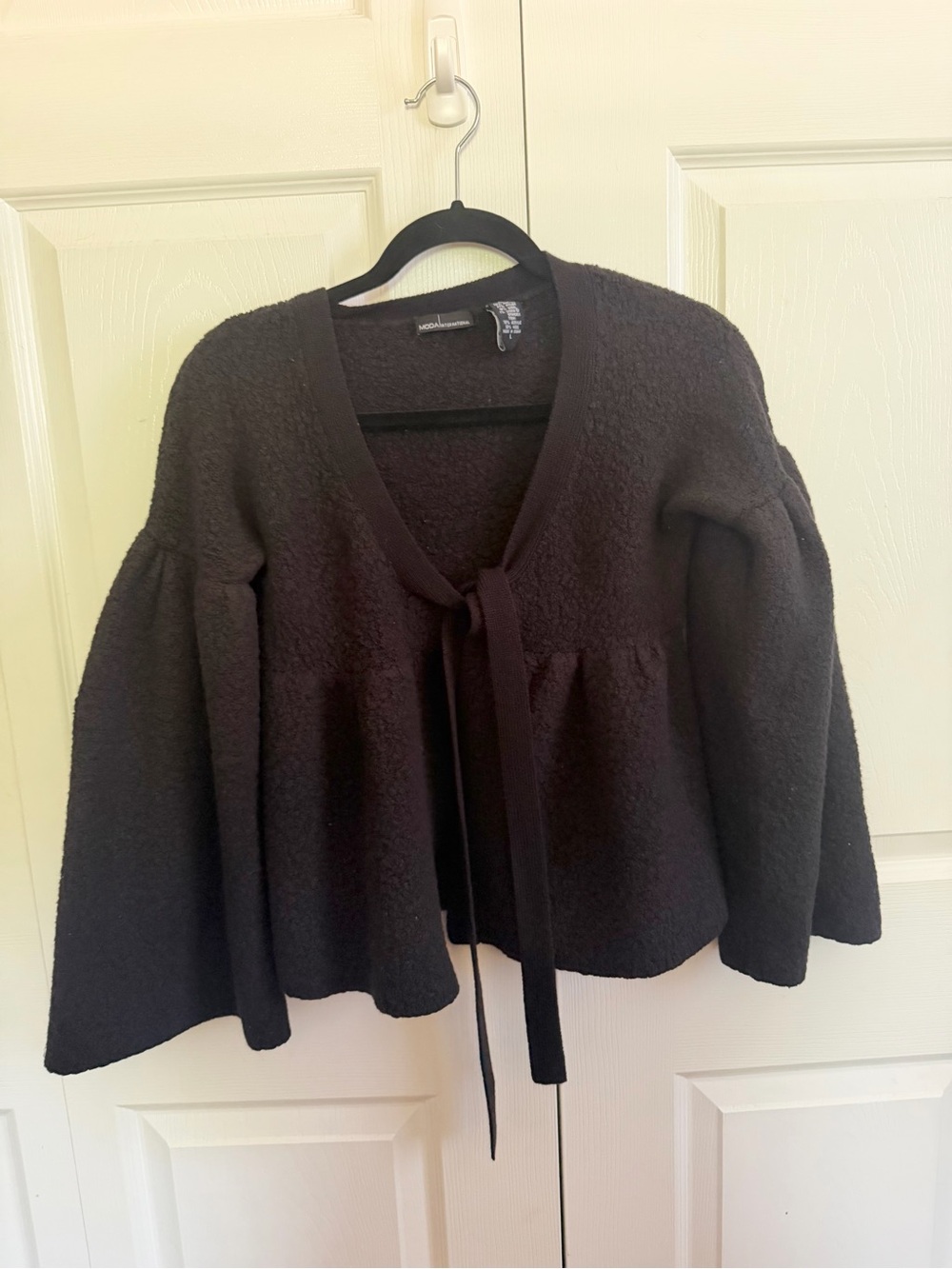 5 for $25! Moda International Black Tie-Front Bouclé Cardigan